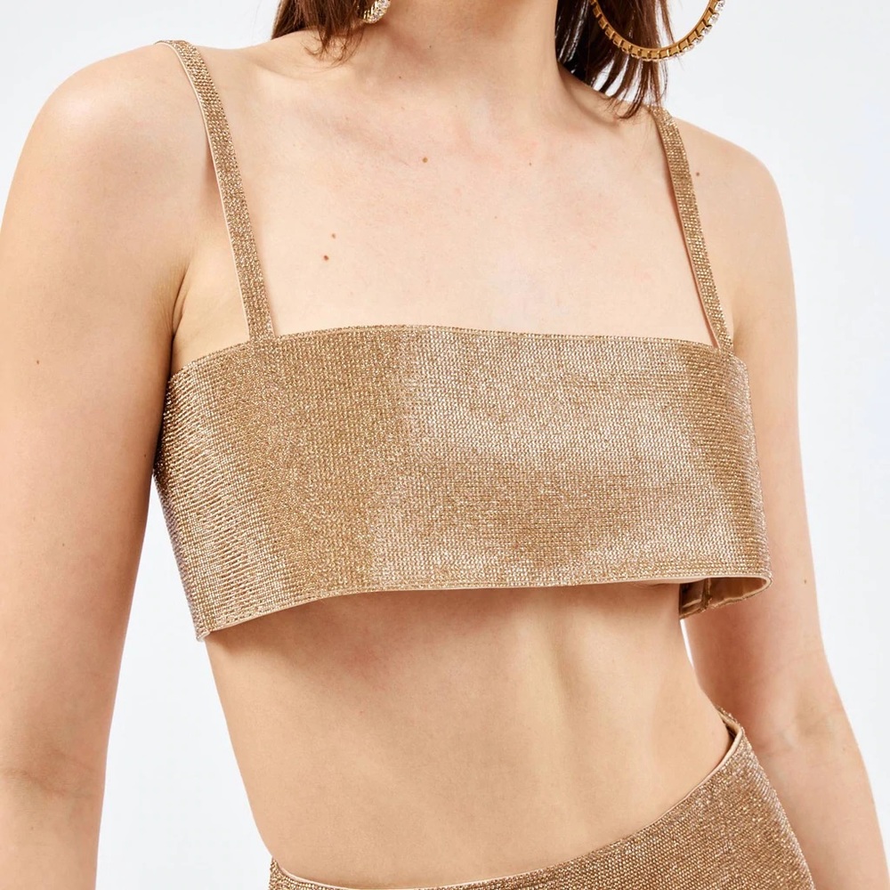 NUÉ Charlotte Crystal-Embellished Rhinestone Bra Top Gold Size Small